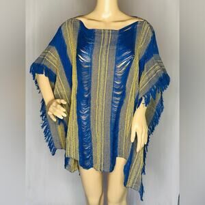 Boutique: New Blue Bohemian Shredded Top Organic Mexican Tulum Festival Coverup